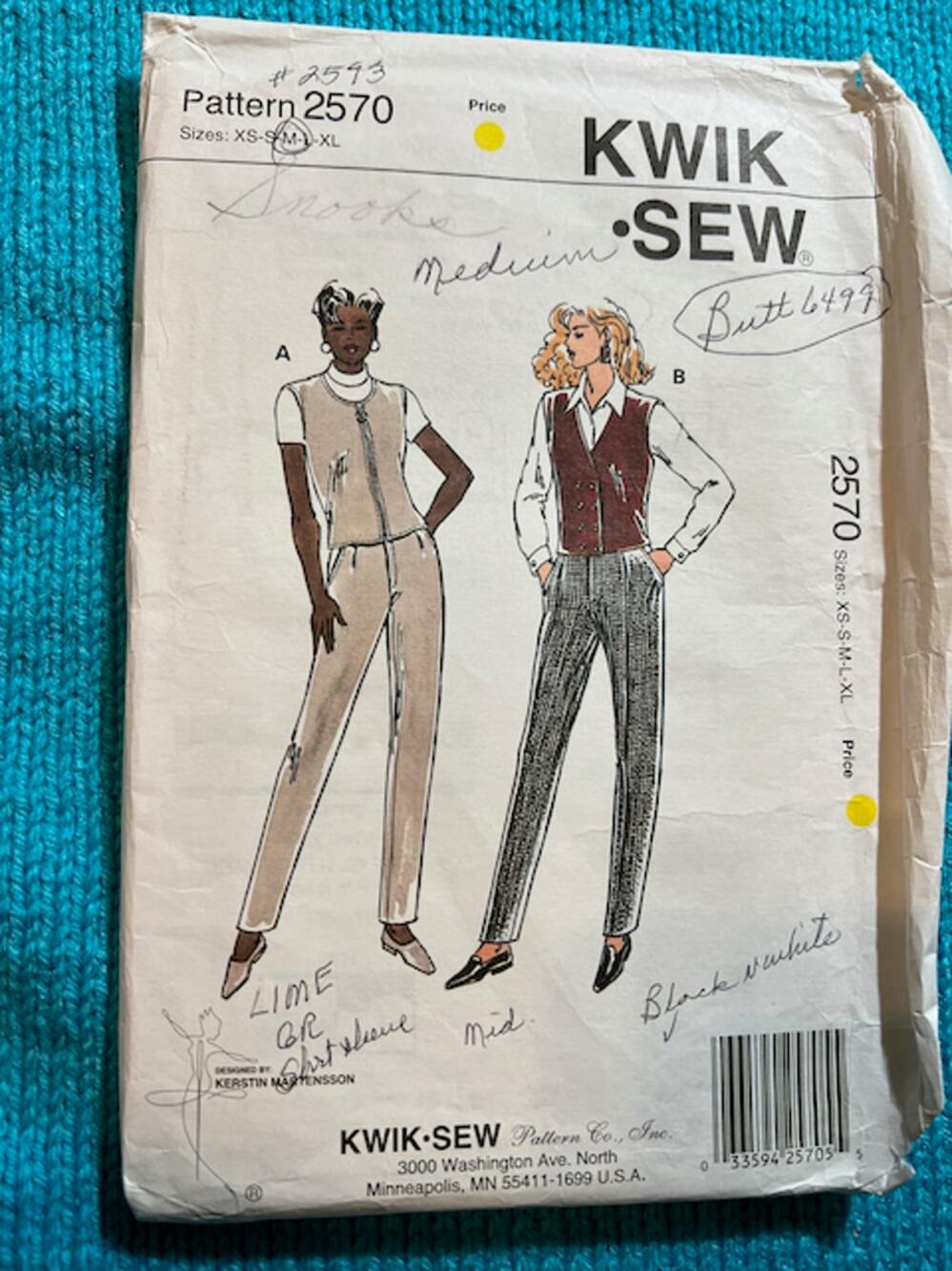 Kwik Sew pattern 2570 fitted pants vest 1980s
